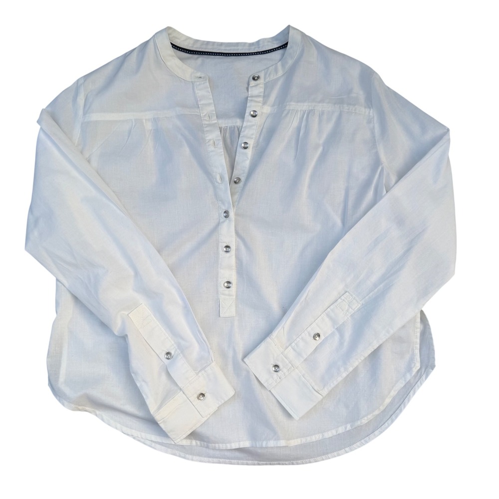 Kismet White Cotton Henley Blouse Long Sleeve Coastal Minimalist Lightweight S